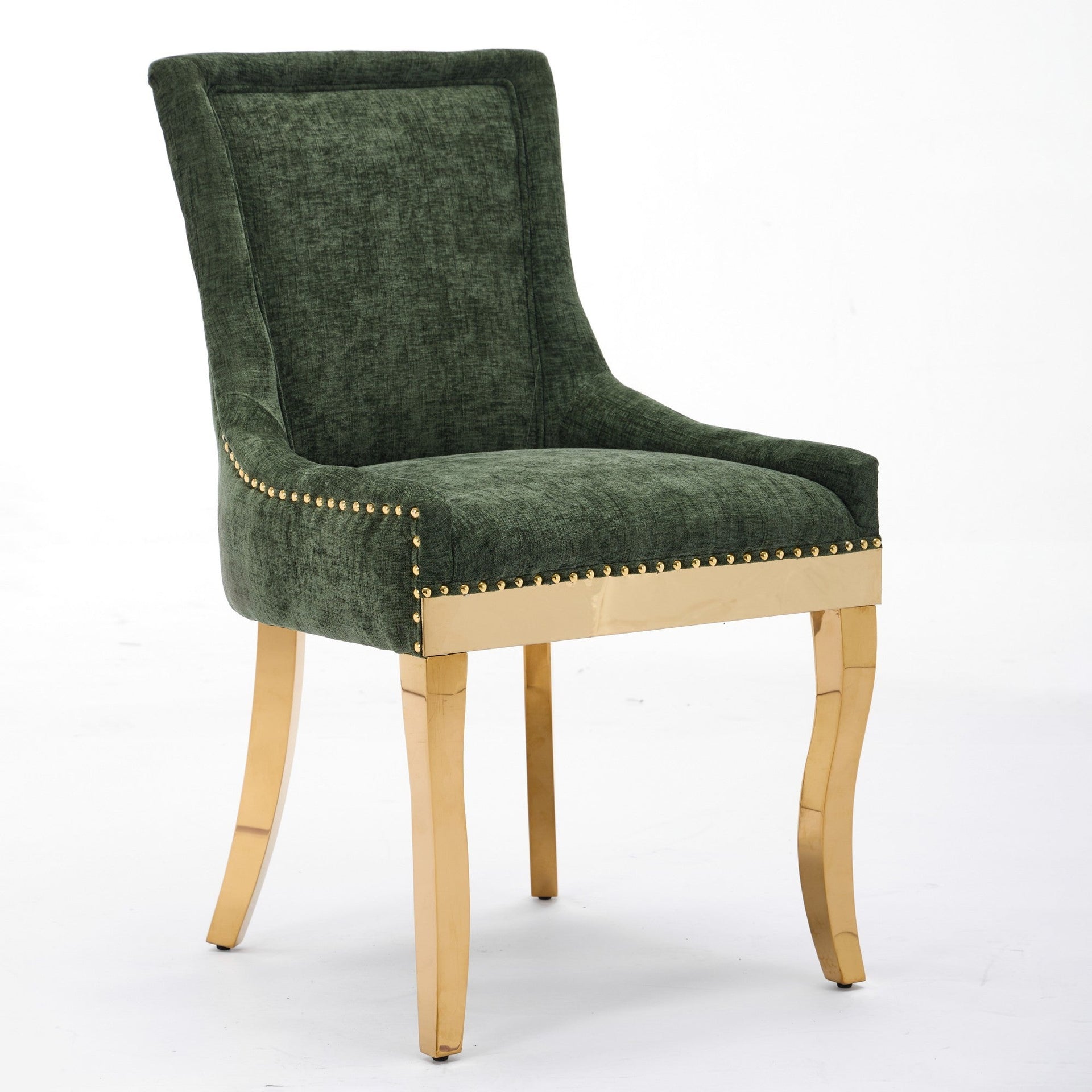 Chenille Dining Chairs Modern Style with Curved Gold-Plated Legs & Rivet Trim