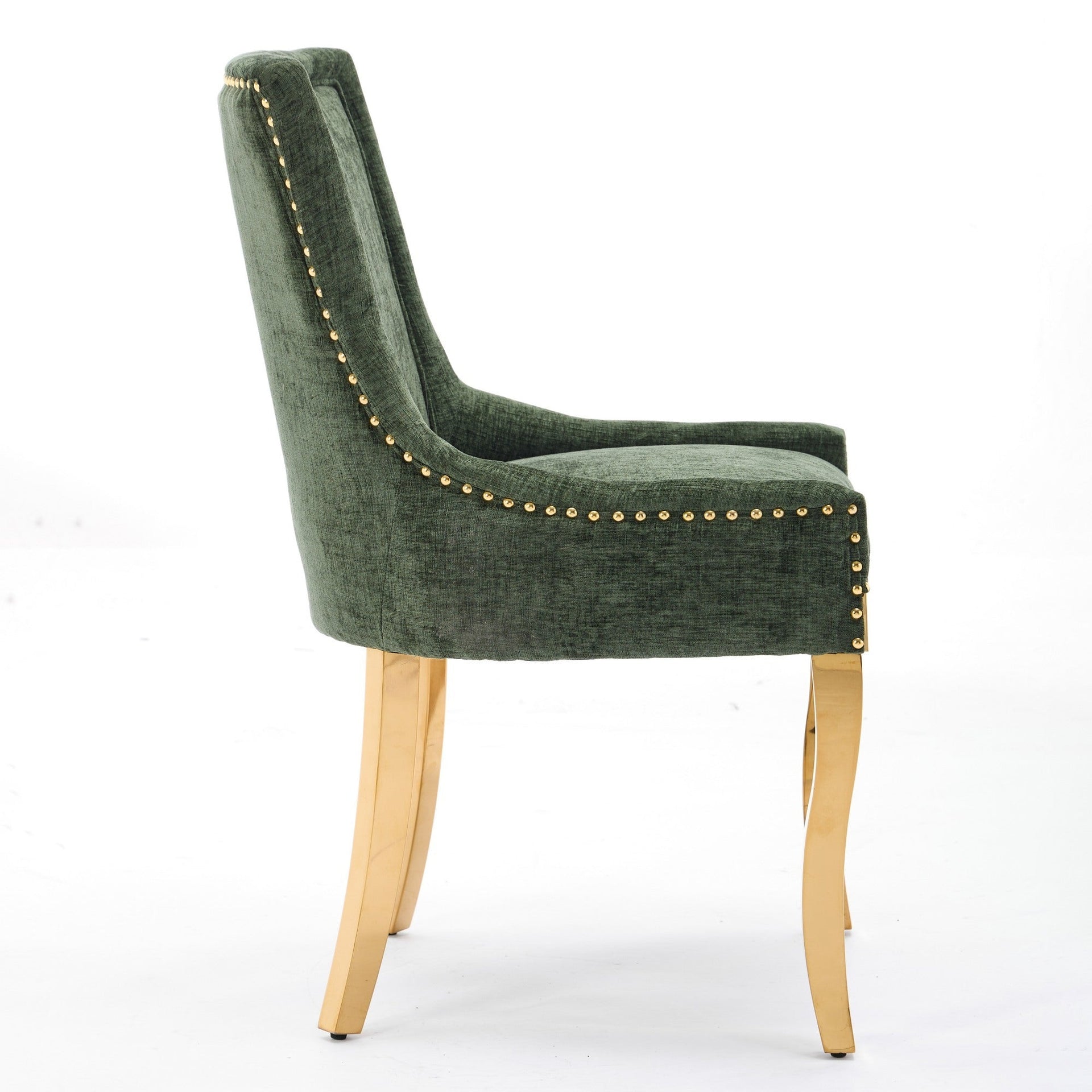 Chenille Dining Chairs Modern Style with Curved Gold-Plated Legs & Rivet Trim
