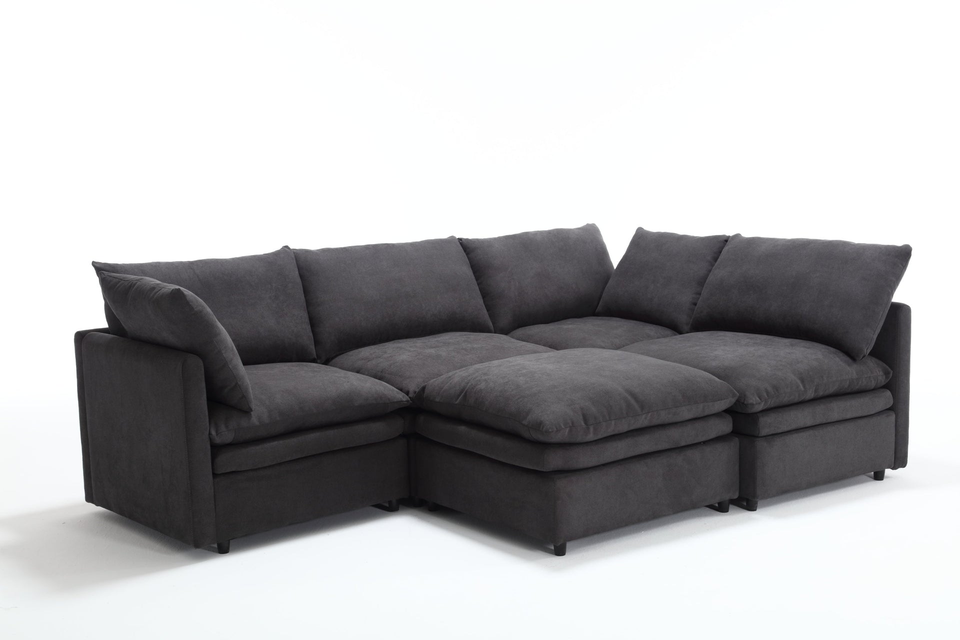 Modern U-shaped Sectional Sofa ,5-seat Upholstered  Sofa Furniture,Sleeper Sofa Couch with Chaise Lounge for Living Room,Apartment,Dark Gray,Polyester