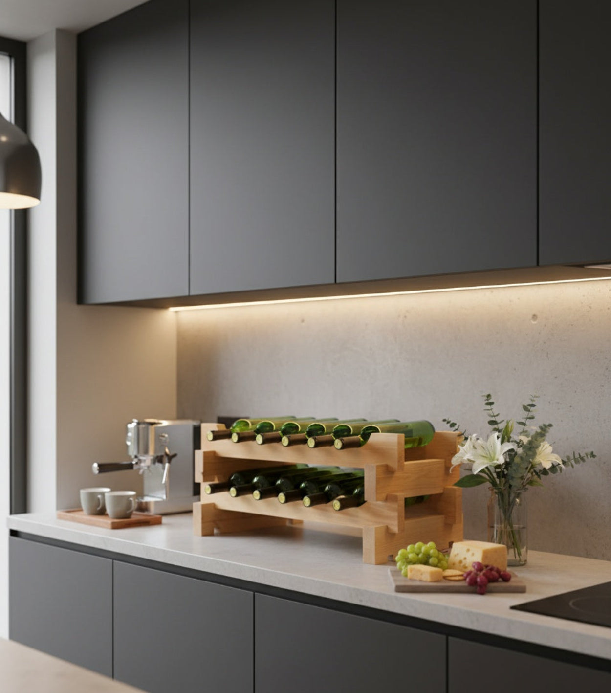 Stackable Wood Wine Rack Customizable for Growing Bottle Collection, Small and Space Saving Holds 12 Bottles