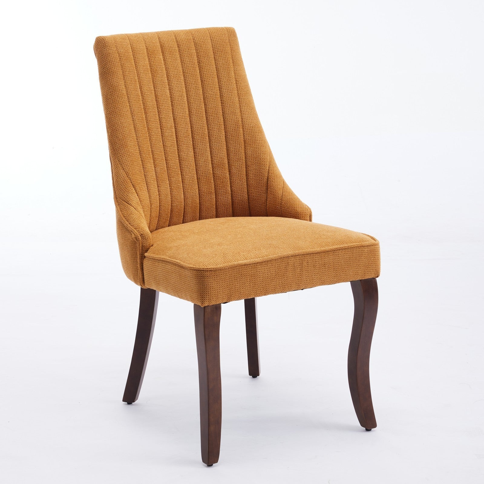 Angled front view of the Set of 2 Rayon Cloth Flocking Linen Dining Chairs showing curved backrest and textured fabric.