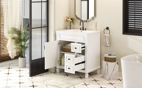 Bathroom Vanity with Ceramic Sink, Modern Cabinet with 2 Drawers & Shelf