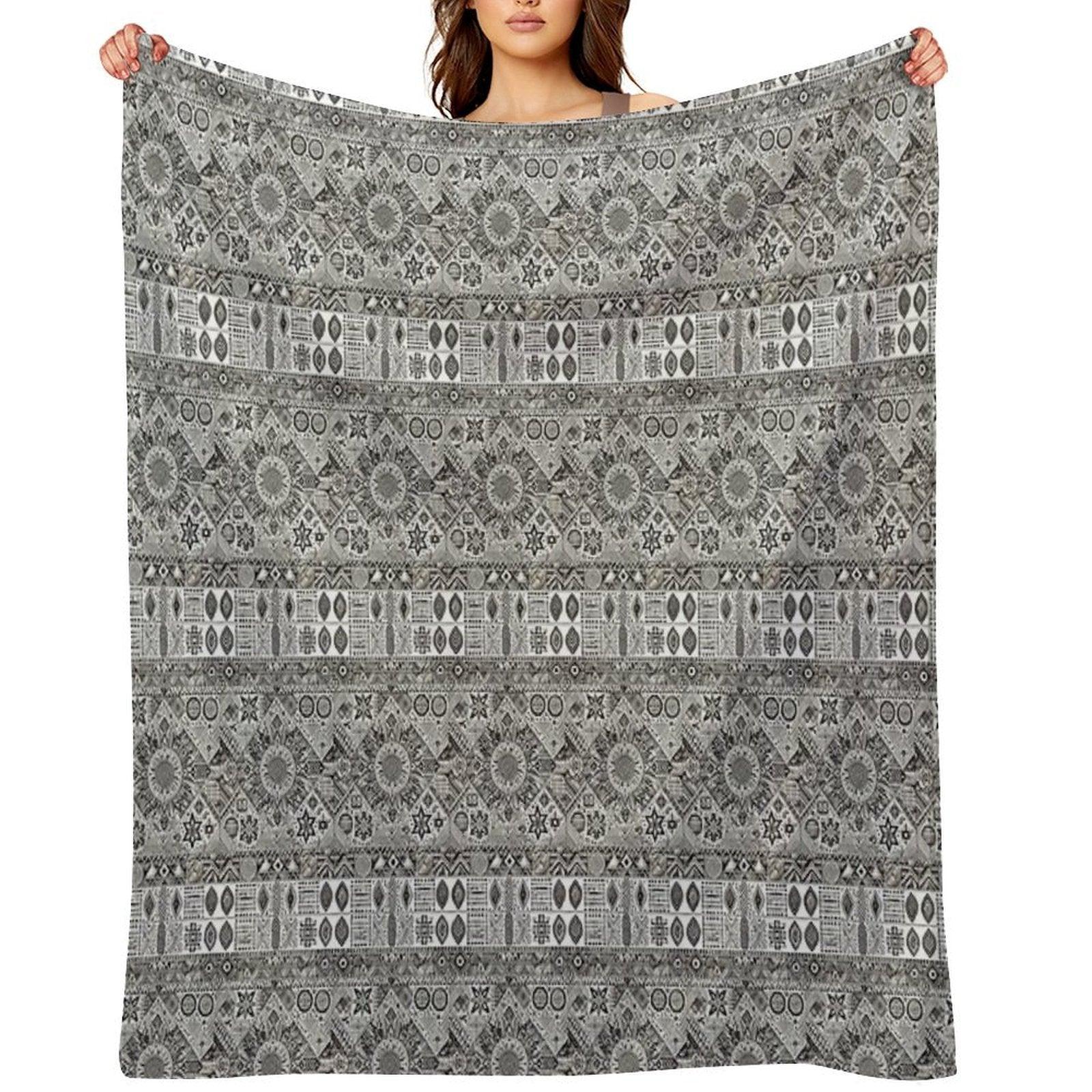 Geometric Tribal Pattern Detailed Monochromatic Art Throw Blanket