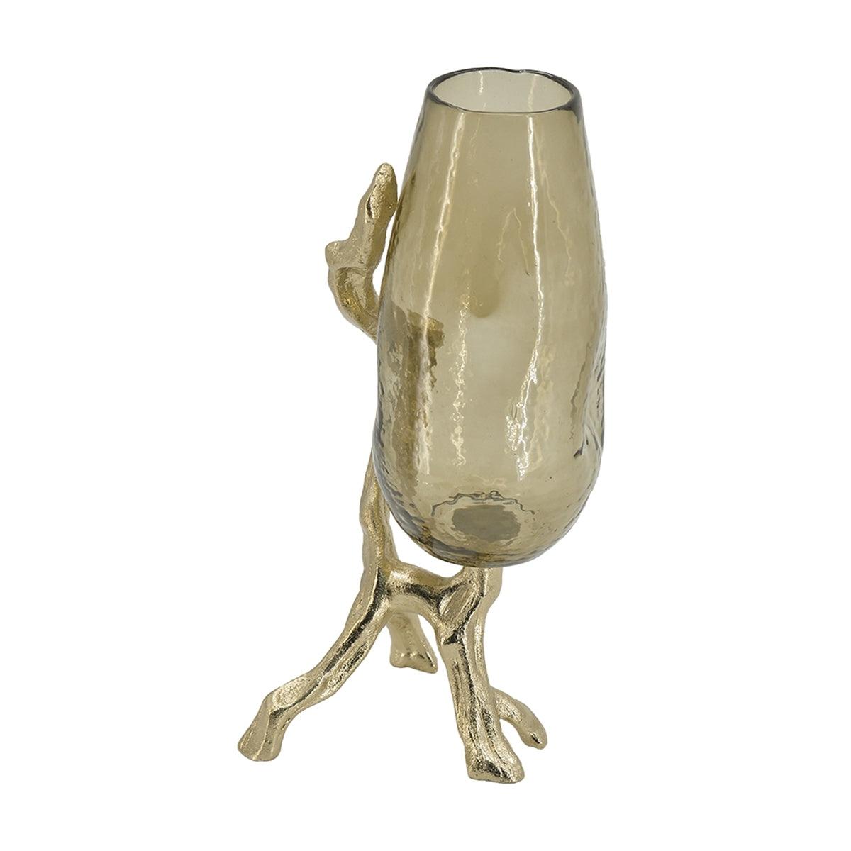 Modern Gold Glass Vase with Metal Stand