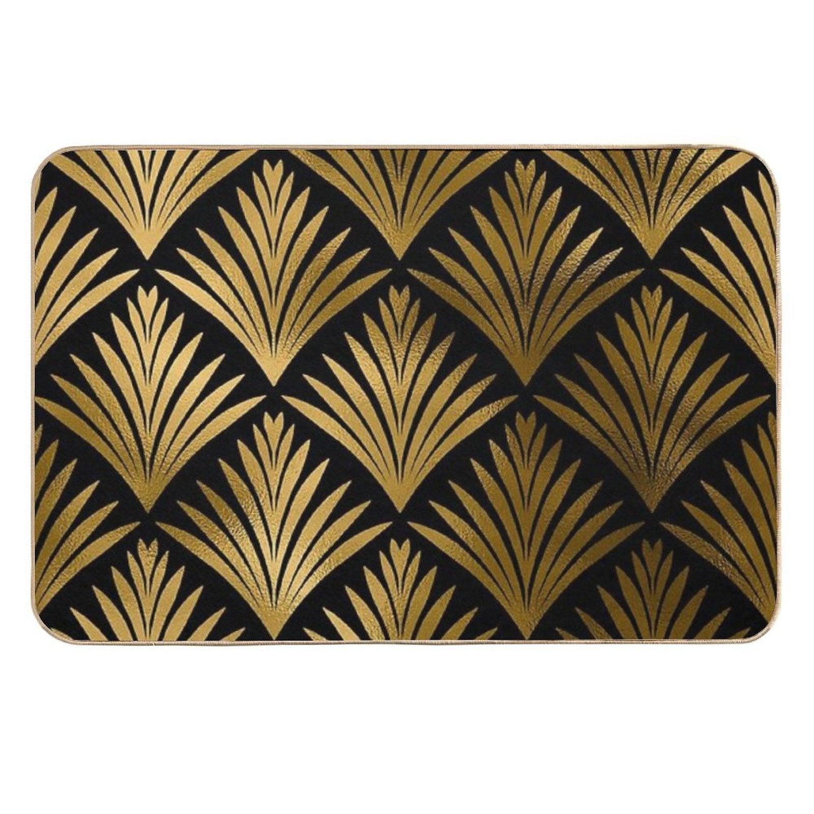 Luxurious Black And Golden Color Art Deco Elegant Pattern  Multi-Purpose Bath Mat