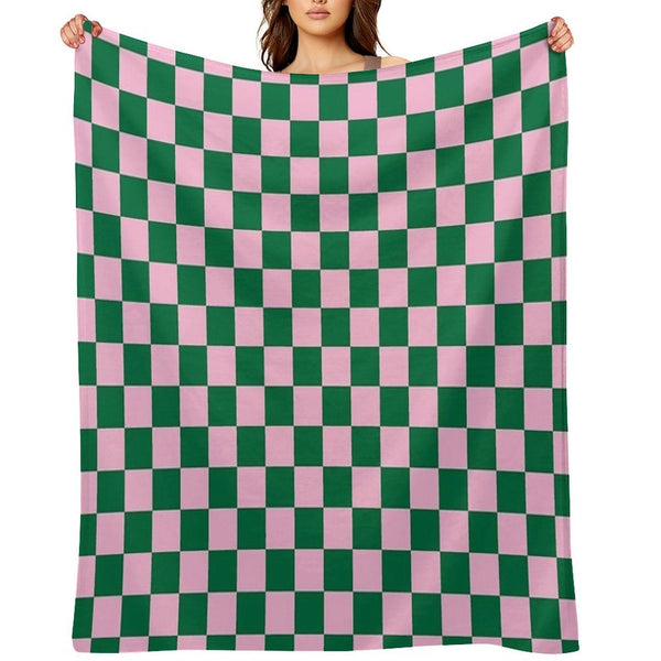 Cotton Candy Pink And Cadmium Green Checkerboard Premium Throw Blanket