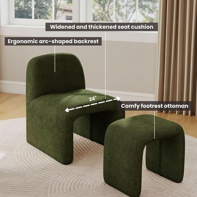 Green Chenille Upholstered Accent Chair With Ottoman