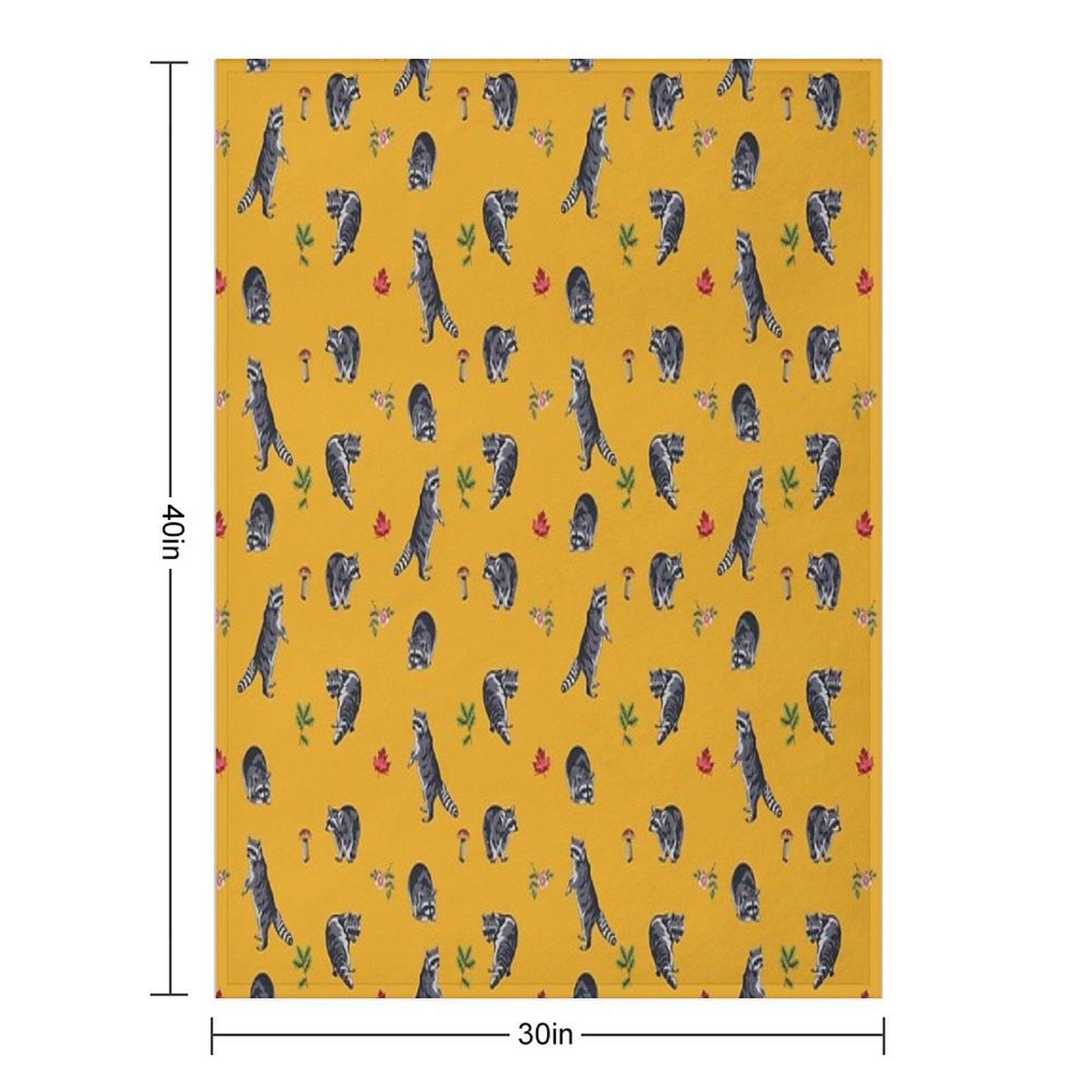 Mustard Raccoon Pattern Throw Blanket