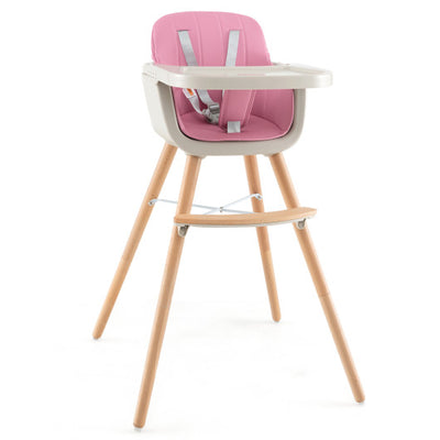 3-in-1 Convertible Wooden High Chair with Cushion-Pink