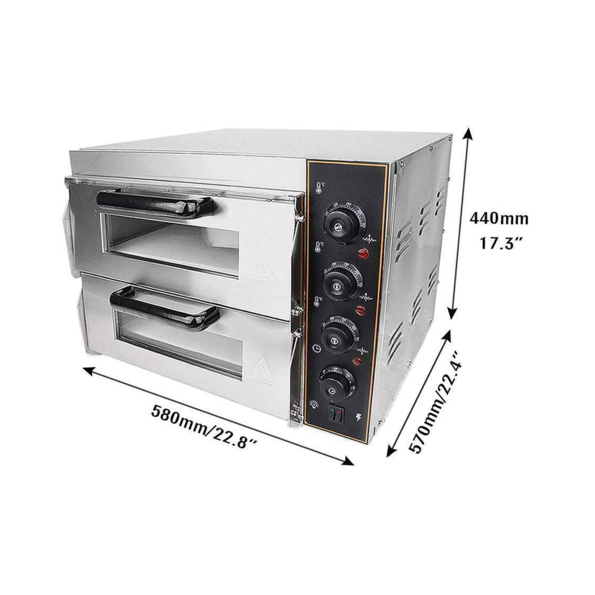 Heavy-Duty 3KW Electric Commercial Stainless Steel Double Deck Pizza Oven (SAK81427)