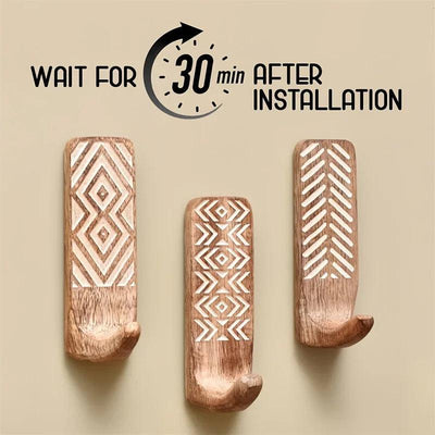 3pcs Boho Wooden Wall Hooks Set, Rust Resistant, Easy Install Adhesive, Perfect for Bathroom & Home Decor, Convenient Hanging for Clothes, Hats, Towels, Utility Hooks
