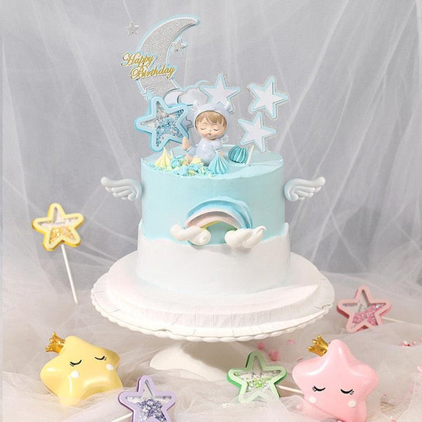 3PCS Love Happy Birthday Cake Toppers Star Cupcake Toppers Cake Decorations Glitter Star Cupcake Picks White Cloud Toothpicks for Baby Shower Stars Cupcake Topper Flags For Wedding Kids Birthday Party Supplies Cake Decoration