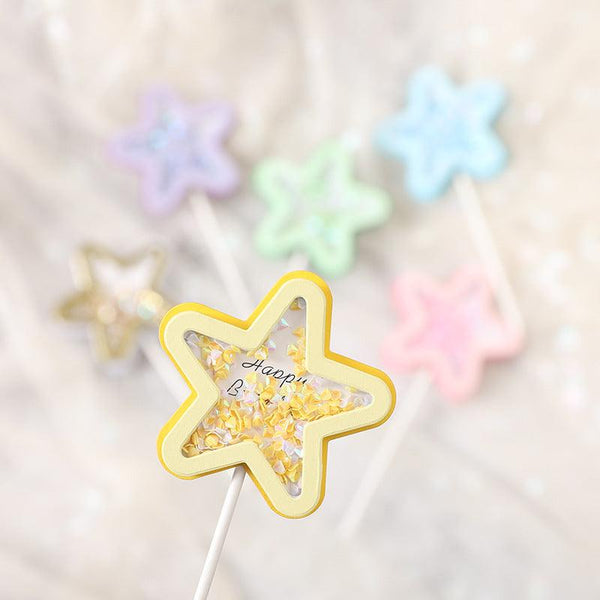 3PCS Love Happy Birthday Cake Toppers Star Cupcake Toppers Cake Decorations Glitter Star Cupcake Picks White Cloud Toothpicks for Baby Shower Stars Cupcake Topper Flags For Wedding Kids Birthday Party Supplies Cake Decoration