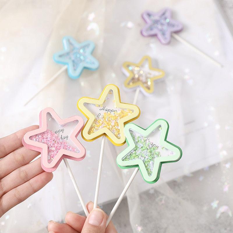 3PCS Love Happy Birthday Cake Toppers Star Cupcake Toppers Cake Decorations Glitter Star Cupcake Picks White Cloud Toothpicks for Baby Shower Stars Cupcake Topper Flags For Wedding Kids Birthday Party Supplies Cake Decoration