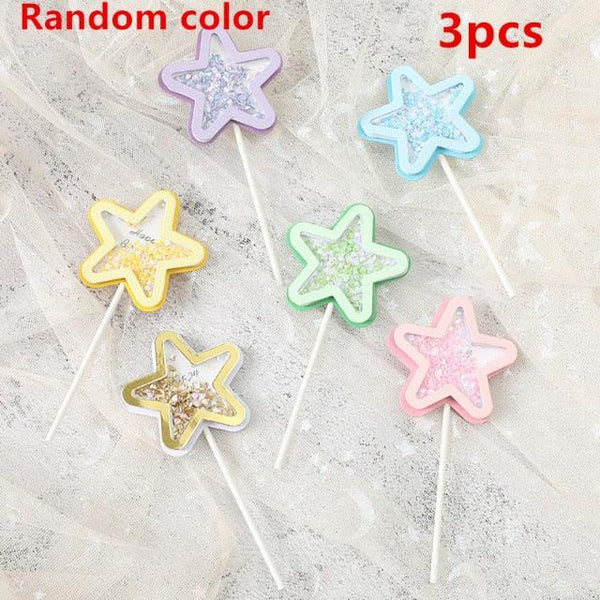 3PCS Love Happy Birthday Cake Toppers Star Cupcake Toppers Cake Decorations Glitter Star Cupcake Picks White Cloud Toothpicks for Baby Shower Stars Cupcake Topper Flags For Wedding Kids Birthday Party Supplies Cake Decoration