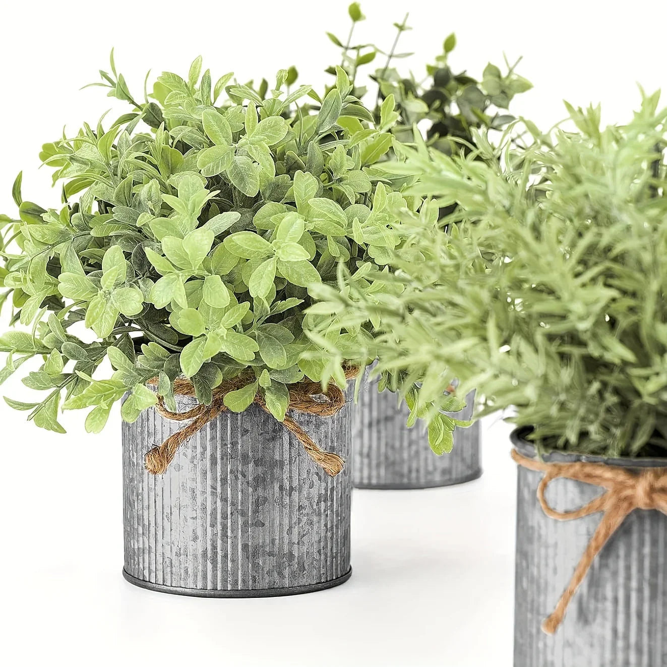 3pcs potted artificial eucalyptus tree, galvanized flower pot desktop center decoration suitable for shelves, offices, rural home decoration