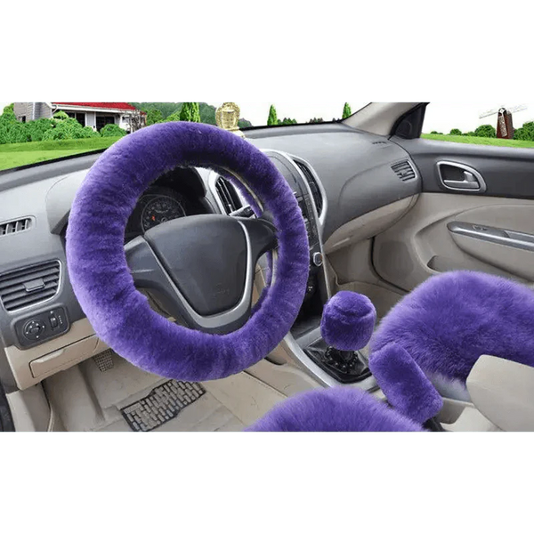 3Pcs Set Winter Fashion Wool Fur Soft Furry Car Steering Wheel Covers 16 Colors Winter Universal Hand Brake Gear Cover  Car Accessories