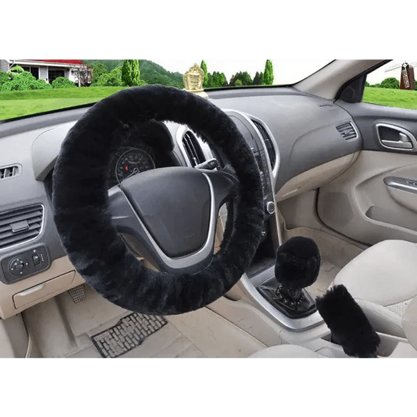 3Pcs Set Winter Fashion Wool Fur Soft Furry Car Steering Wheel Covers 16 Colors Winter Universal Hand Brake Gear Cover  Car Accessories