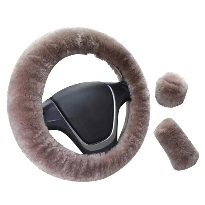 3Pcs Set Winter Fashion Wool Fur Soft Furry Car Steering Wheel Covers 16 Colors Winter Universal Hand Brake Gear Cover  Car Accessories