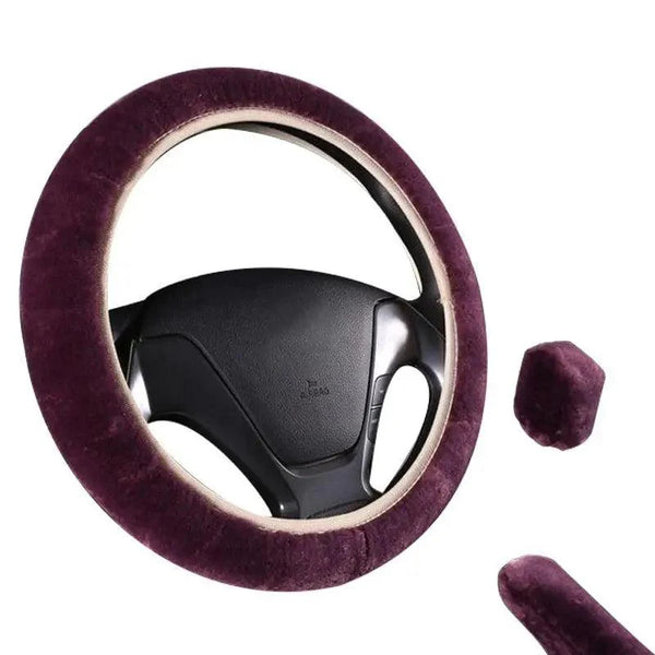 3Pcs Set Winter Fashion Wool Fur Soft Furry Car Steering Wheel Covers 16 Colors Winter Universal Hand Brake Gear Cover  Car Accessories