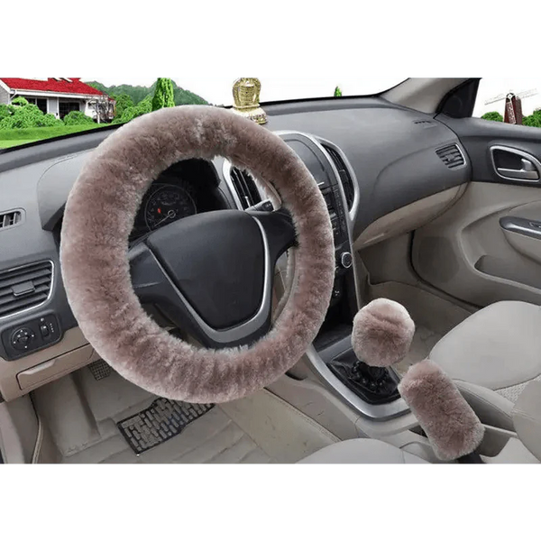 3Pcs Set Winter Fashion Wool Fur Soft Furry Car Steering Wheel Covers 16 Colors Winter Universal Hand Brake Gear Cover  Car Accessories