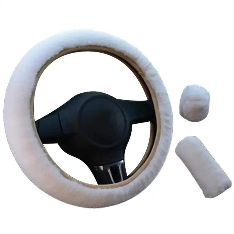 3Pcs Set Winter Fashion Wool Fur Soft Furry Car Steering Wheel Covers 16 Colors Winter Universal Hand Brake Gear Cover  Car Accessories