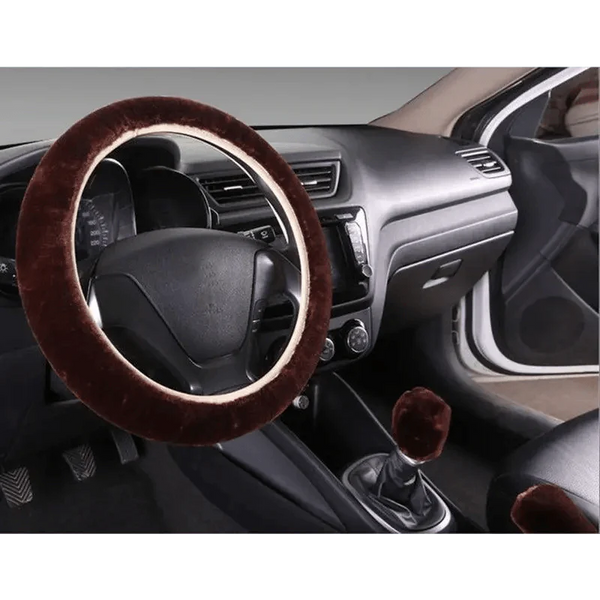 3Pcs Set Winter Fashion Wool Fur Soft Furry Car Steering Wheel Covers 16 Colors Winter Universal Hand Brake Gear Cover  Car Accessories