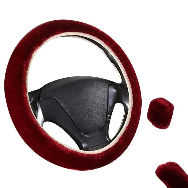 3Pcs Set Winter Fashion Wool Fur Soft Furry Car Steering Wheel Covers 16 Colors Winter Universal Hand Brake Gear Cover  Car Accessories