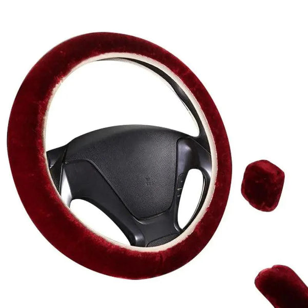 3Pcs Set Winter Fashion Wool Fur Soft Furry Car Steering Wheel Covers 16 Colors Winter Universal Hand Brake Gear Cover  Car Accessories