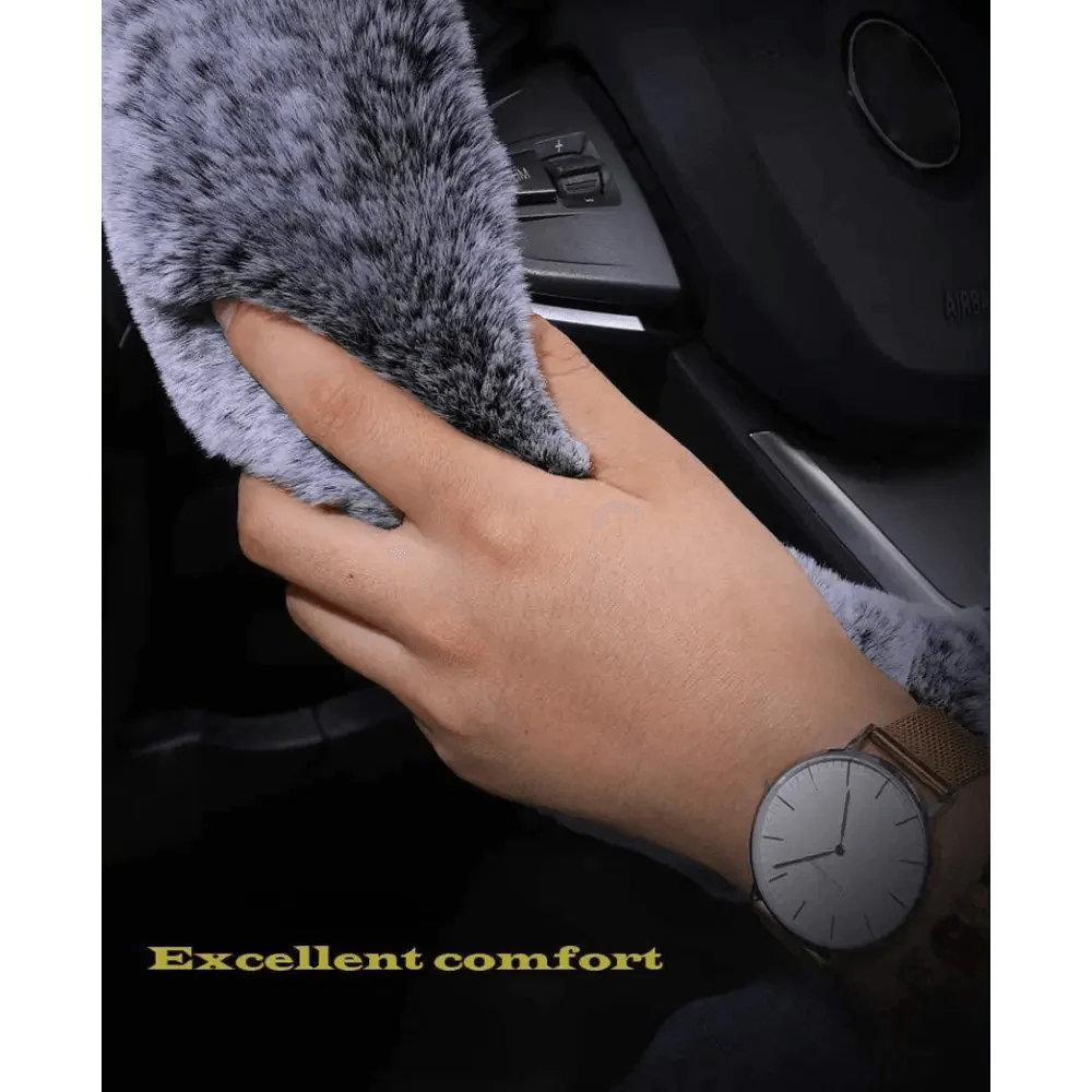 3Pcs Set Winter Fashion Wool Fur Soft Furry Car Steering Wheel Covers 16 Colors Winter Universal Hand Brake Gear Cover  Car Accessories