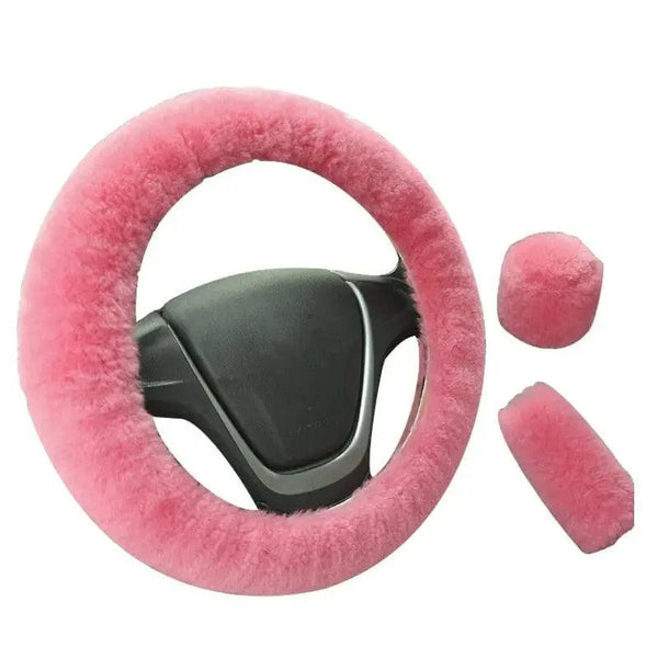 3Pcs Set Winter Fashion Wool Fur Soft Furry Car Steering Wheel Covers 16 Colors Winter Universal Hand Brake Gear Cover  Car Accessories