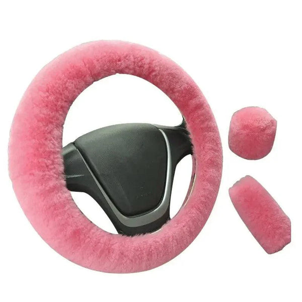 3Pcs Set Winter Fashion Wool Fur Soft Furry Car Steering Wheel Covers 16 Colors Winter Universal Hand Brake Gear Cover  Car Accessories