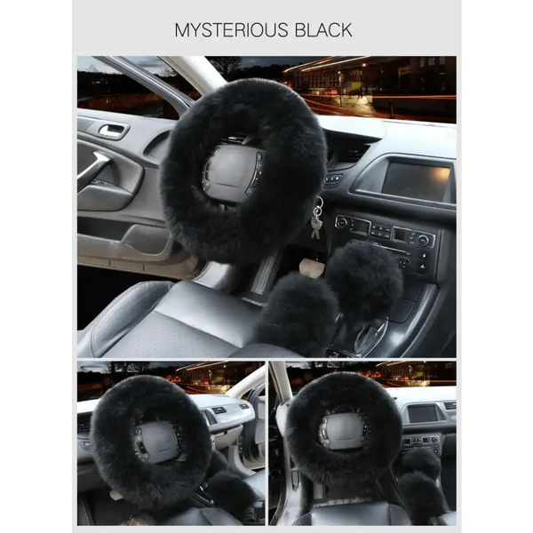 3Pcs Set Winter Fashion Wool Fur Soft Furry Car Steering Wheel Covers 16 Colors Winter Universal Hand Brake Gear Cover  Car Accessories