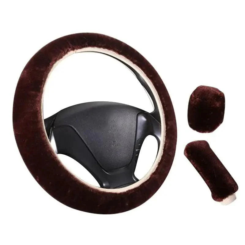 3Pcs Set Winter Fashion Wool Fur Soft Furry Car Steering Wheel Covers 16 Colors Winter Universal Hand Brake Gear Cover  Car Accessories