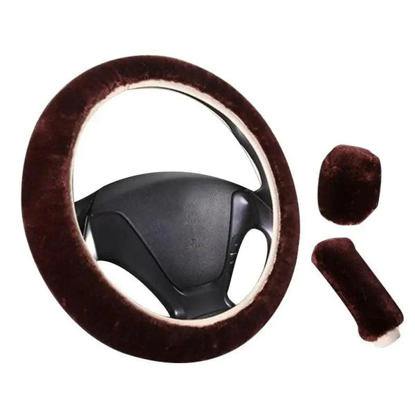 3Pcs Set Winter Fashion Wool Fur Soft Furry Car Steering Wheel Covers 16 Colors Winter Universal Hand Brake Gear Cover  Car Accessories