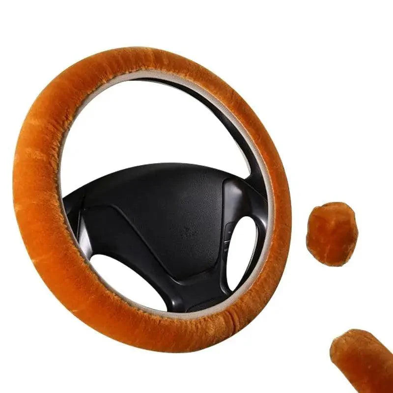 3Pcs Set Winter Fashion Wool Fur Soft Furry Car Steering Wheel Covers 16 Colors Winter Universal Hand Brake Gear Cover  Car Accessories