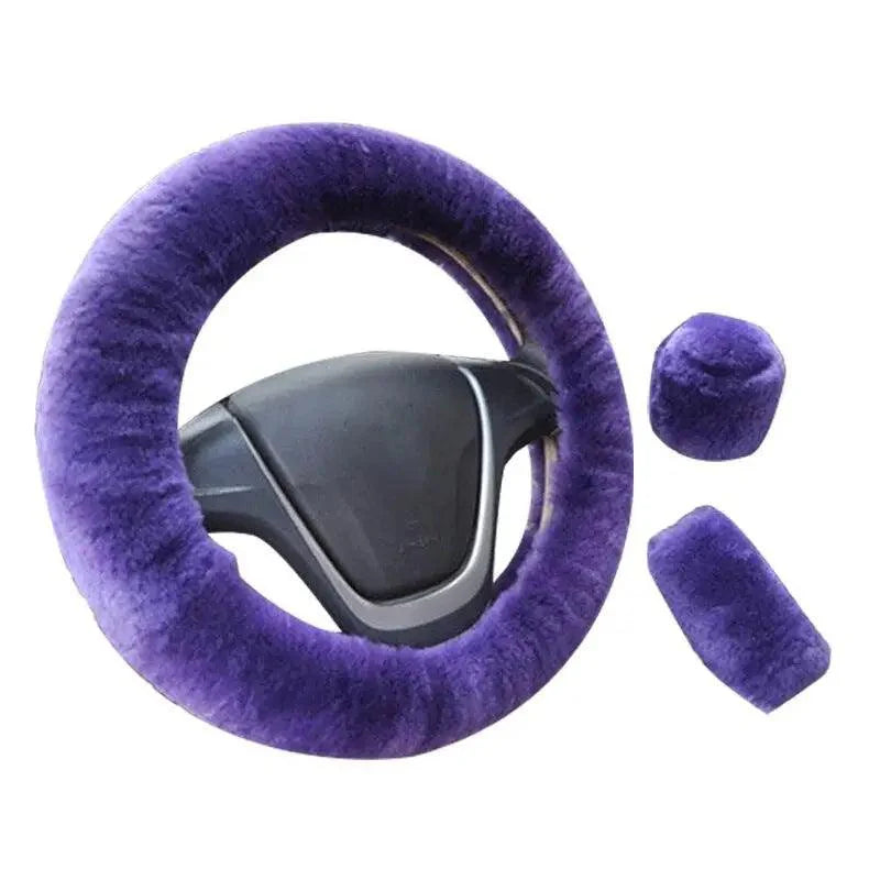 3Pcs Set Winter Fashion Wool Fur Soft Furry Car Steering Wheel Covers 16 Colors Winter Universal Hand Brake Gear Cover  Car Accessories