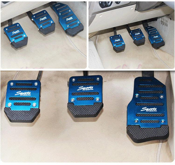 3Pcs/Set Universal Aluminum Manual Transmission Non-Slip Car Pedal Cover Set Kit Pedals Red Blue Silver Car Vehicle Sports Accelerator Brake No Drill Non-Slip Performance Car Rest Pedal Brake Auto Sports Gas Fuel Petrol Clutch Brake Pad Auto Accessories