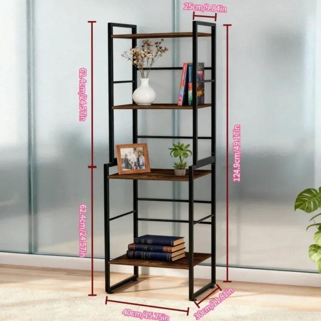 4-Tier Industrial Metal Frame Bookshelf with Dark Wood Shelves