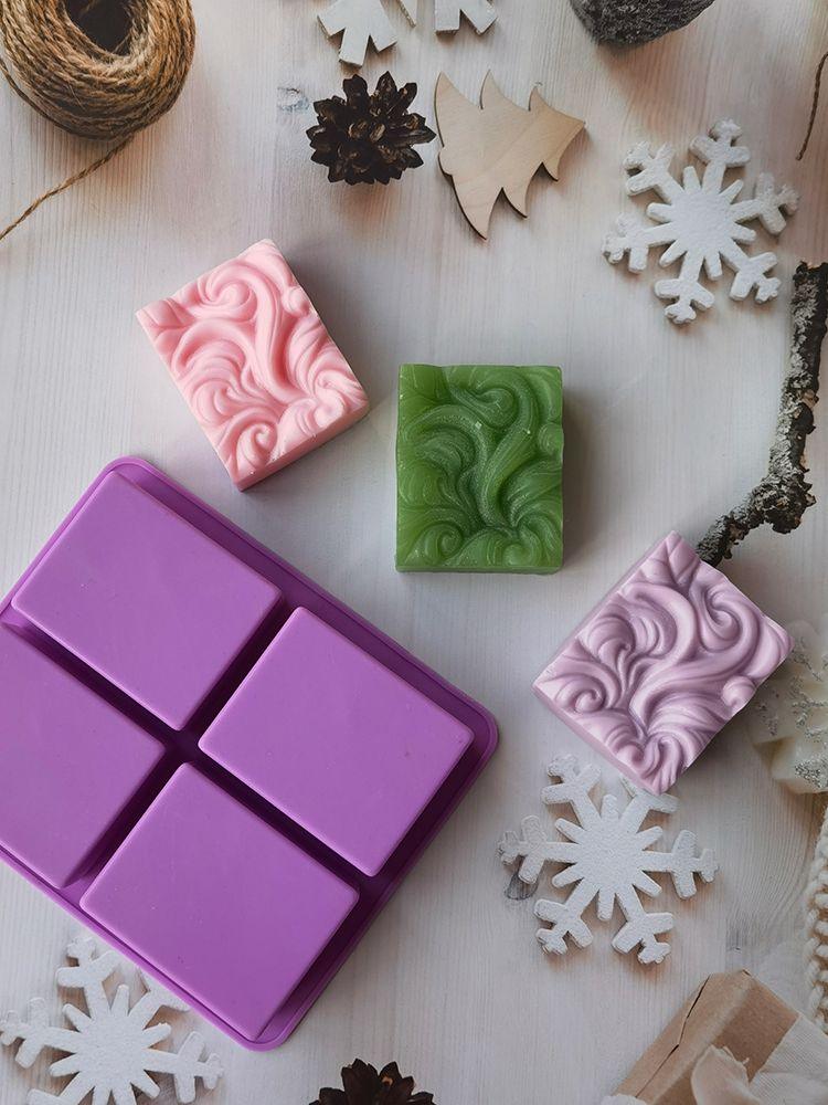 4-Cavity Wavy Flower Silicone Handmade Soap Mold Cake Mold Aromatherapy Plaster Mold Essential Oil Soap Mold 4-Cavity Ocean Wave Soap Mold, Silicone Sea Wave Cake Pan