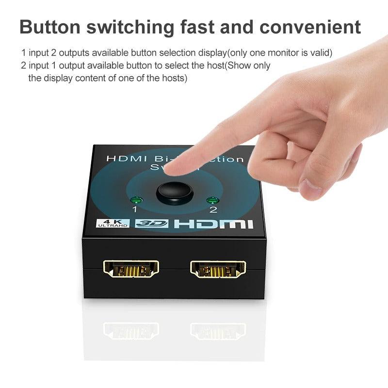 4K HDMI Switch Splitter 2 Ports Bi-Directional HDMI Switch 2 Port Display Selector Switcher Splitter Supports Ultra HD 4K 1080P 3D HDR For HDTV Gaming