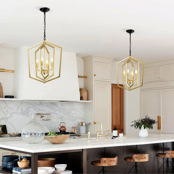 4 Light Farmhouse Chandelier Hanging Lights Pendant with Modern Design
