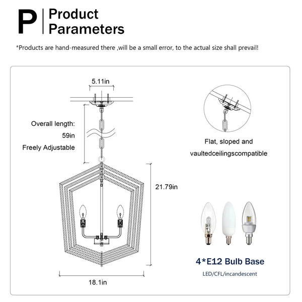 4 Light Farmhouse Chandelier Hanging Lights Pendant with Modern Design