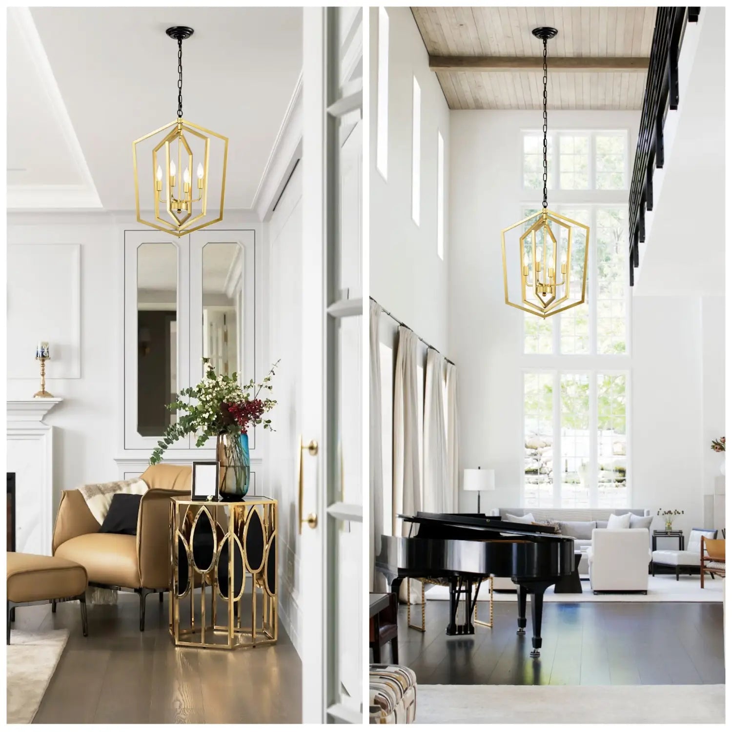 4 Light Farmhouse Chandelier Hanging Lights Pendant with Modern Design