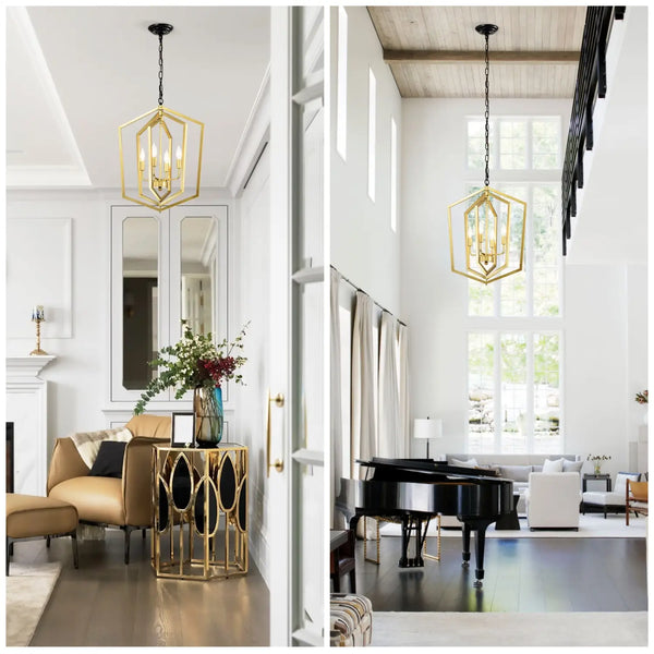 4 Light Farmhouse Chandelier Hanging Lights Pendant with Modern Design