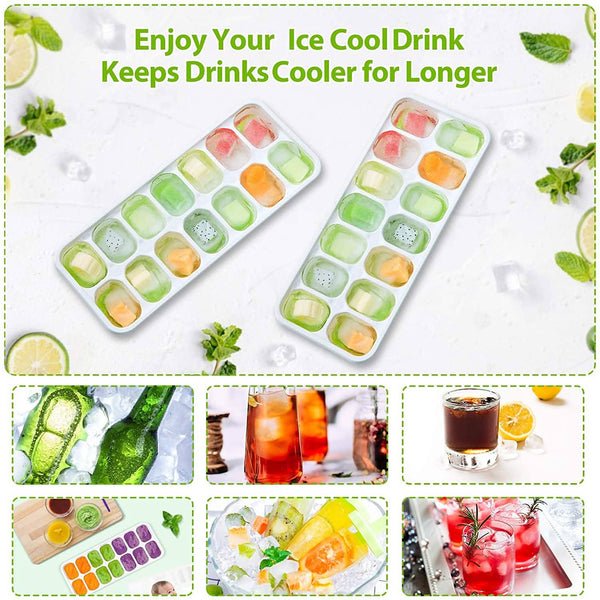 4-Pack: Easy-Release Silicone & Flexible 14-Ice Cube Trays with Spill-Resistant Removable Lid