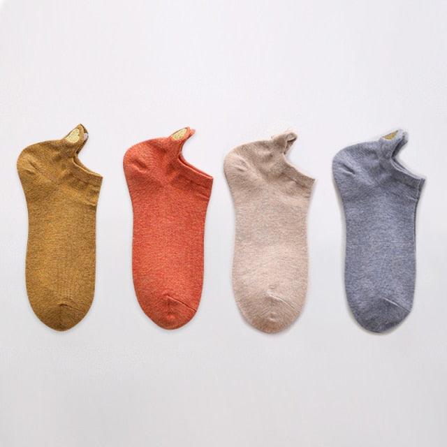 4 Pairs Fashion Socks New Spring Cotton Non-Slip No-Show Boat Socks Novelty Girls Cute Heart Embroidery Casual Funny Ankle Socks Pack For Women