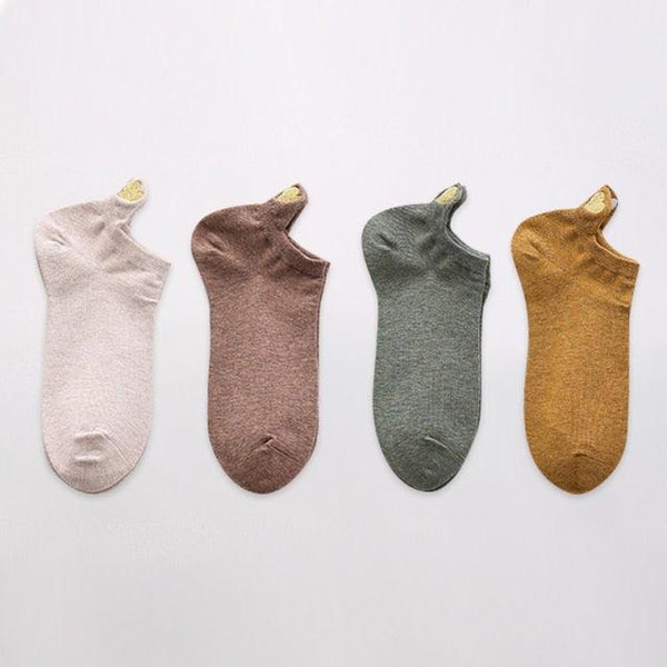 4 Pairs Fashion Socks New Spring Cotton Non-Slip No-Show Boat Socks Novelty Girls Cute Heart Embroidery Casual Funny Ankle Socks Pack For Women