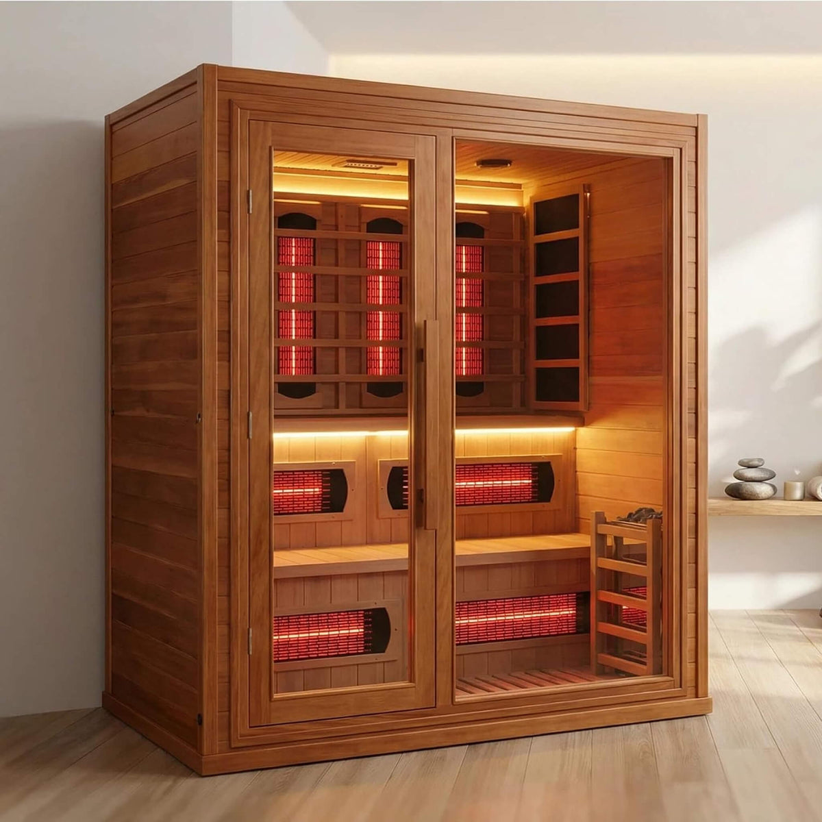 Elvaria 4-Person Indoor Canadian Red Cedar Infrared And Steam Sauna With 6KW Harvia Heater [Made-To-Order] (SAK93528)
