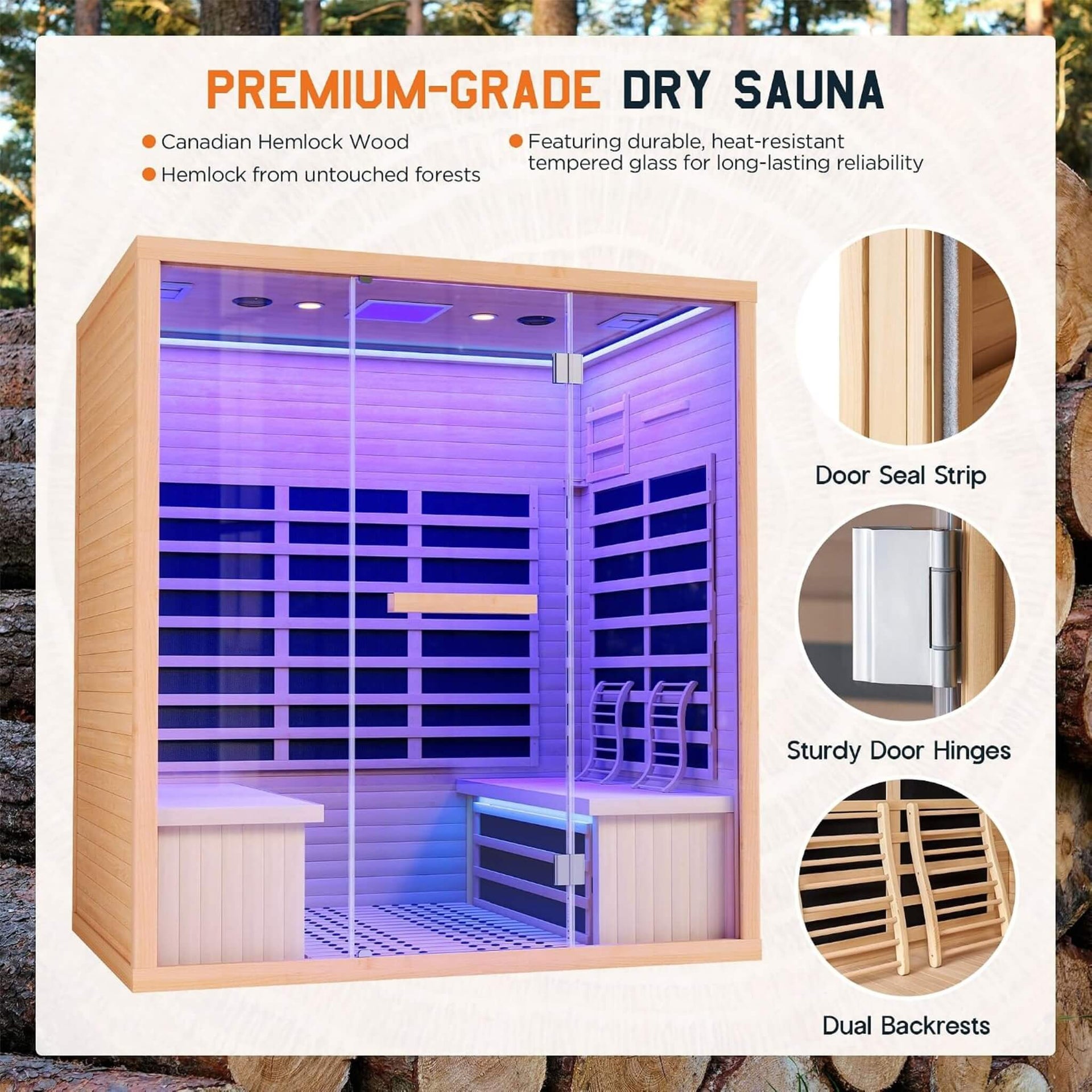 Seville 4-Person Low EMF Canadian Hemlock Infrared Sauna With Bluetooth (SAK29571)